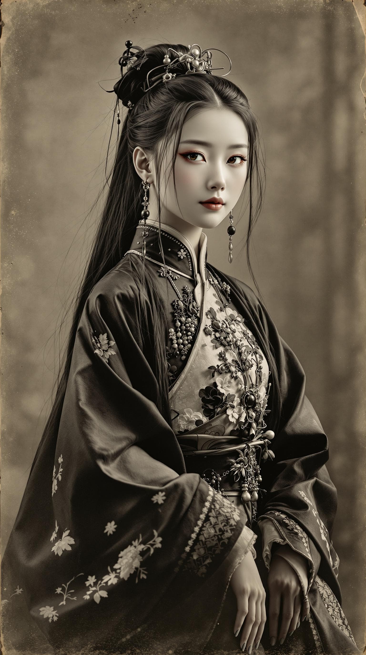 AI generated: a professional vintage black and white photo (paper has aged over time), of a exceptionally of the m...