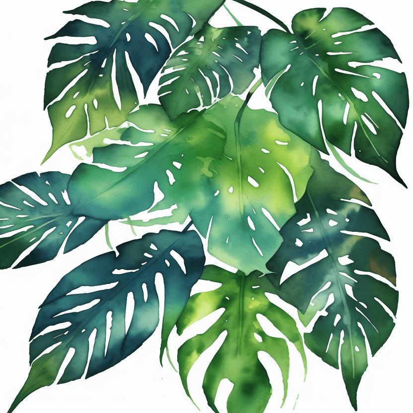 AI generated: tropical leaves watercolor, ink splashes