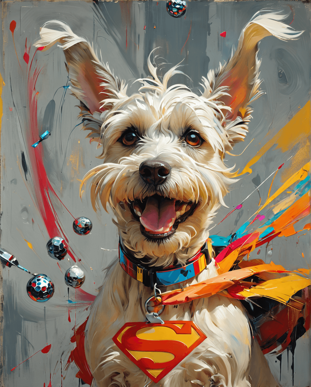 AI generated: abstract expressionist painting a Close up Potrait of dog as Krypto breed of a Cream color terrier m...