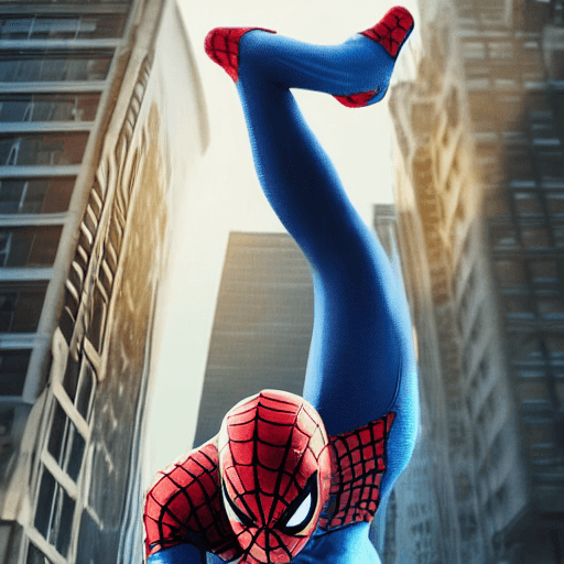 AI generated: cat head anthropomorphic humanoid body, marvel movie poster, spiderman character, blue spiderman sui...