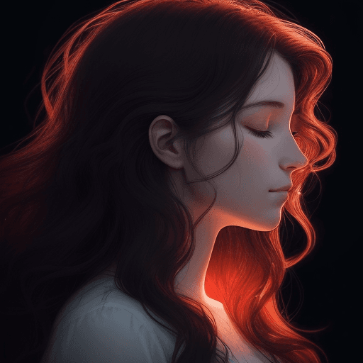 AI generated: A vertical image of a serene woman in profile. Her features are soft and detailed against a dark bac...