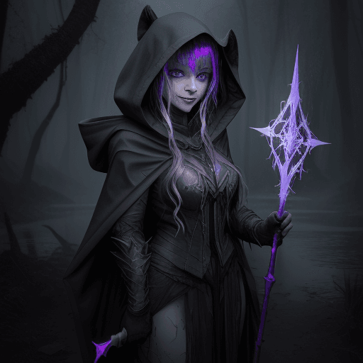 AI generated: A <lora:Portrait Evolved:1.0> Cloaked & Hooded Swamp Warrior Holding a Magical staff beaming with ma...