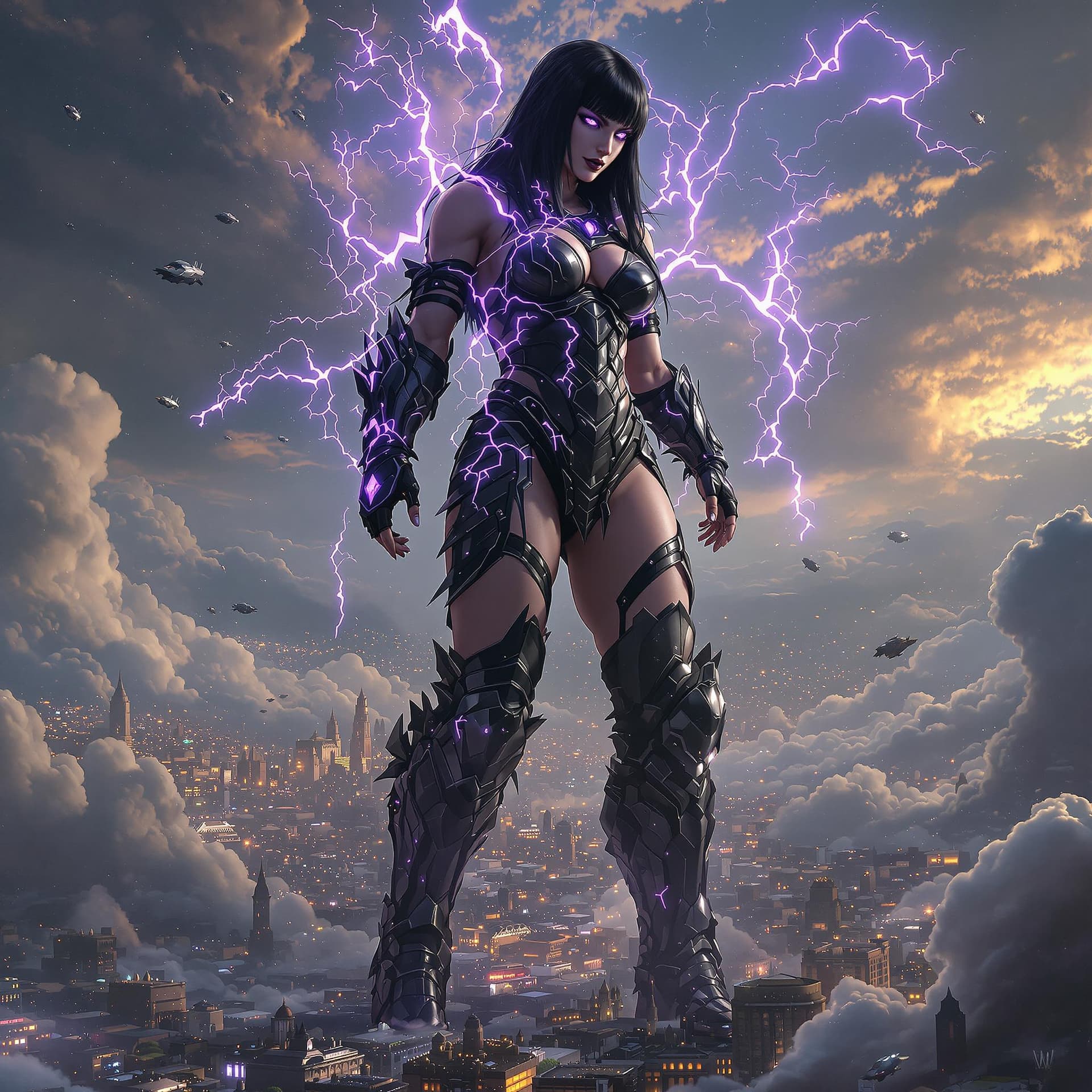 AI generated: truly enormous giantess female Rhea Ripley from WWE with black medium length hair and straight bangs...