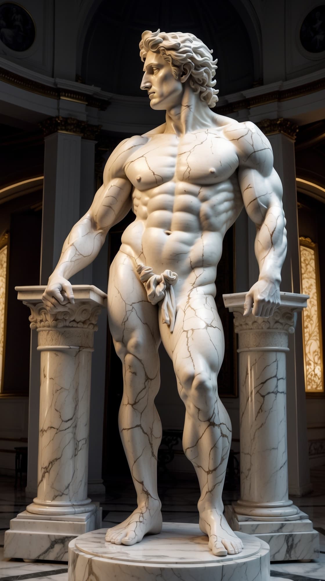 AI generated: a stunning ((full body)) full wide view of a beautiful marble Ancient Greek muscular man Statue, by ...