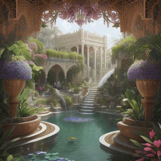 AI generated: inside the hanging gardens of Babylon::4 the hanging gardens of Babylon have been renewed :: beautif...