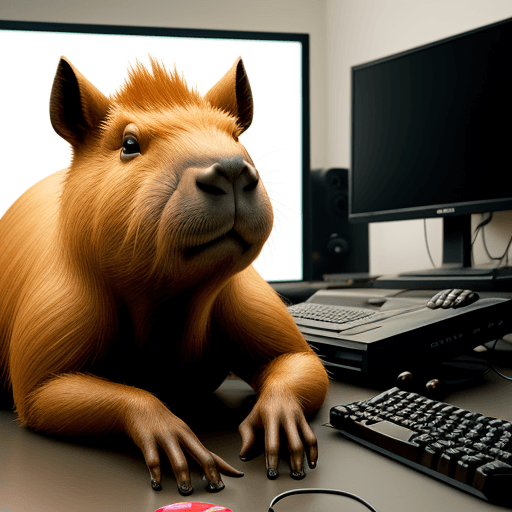 AI generated: a capybara with a gamer setup and the mind of a philosopher