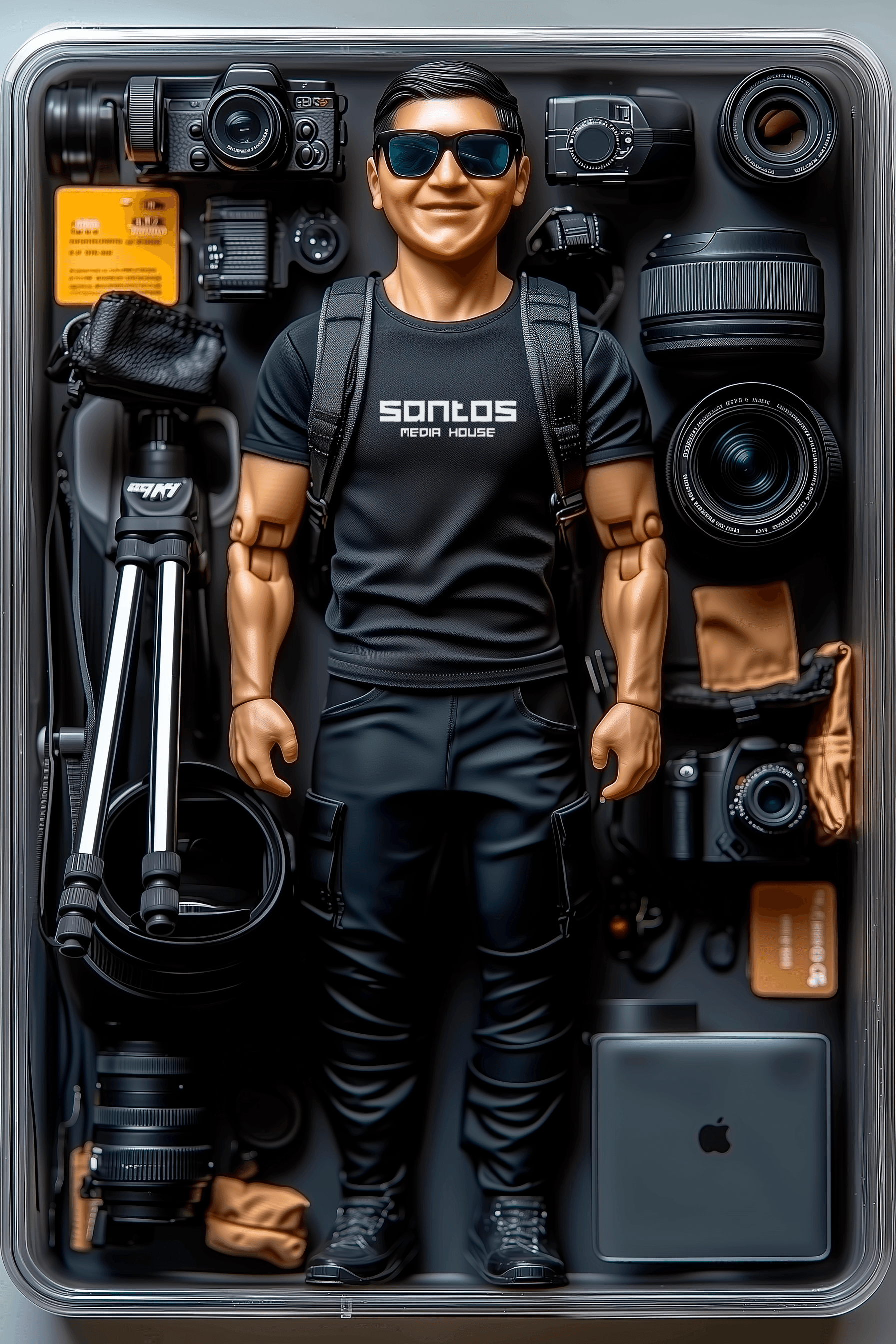 AI generated: Action figure packaging design, featuring a tall, well-groomed 20-year-old man as a collectible toy....