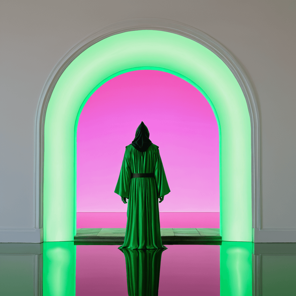 AI generated: wizard entering a mysitcal portal into another realm