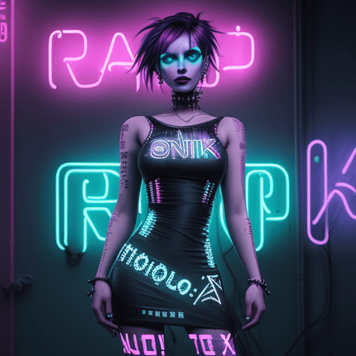 AI generated: Woman in ciber punk dress, neon lights in the font, ultra realistic 