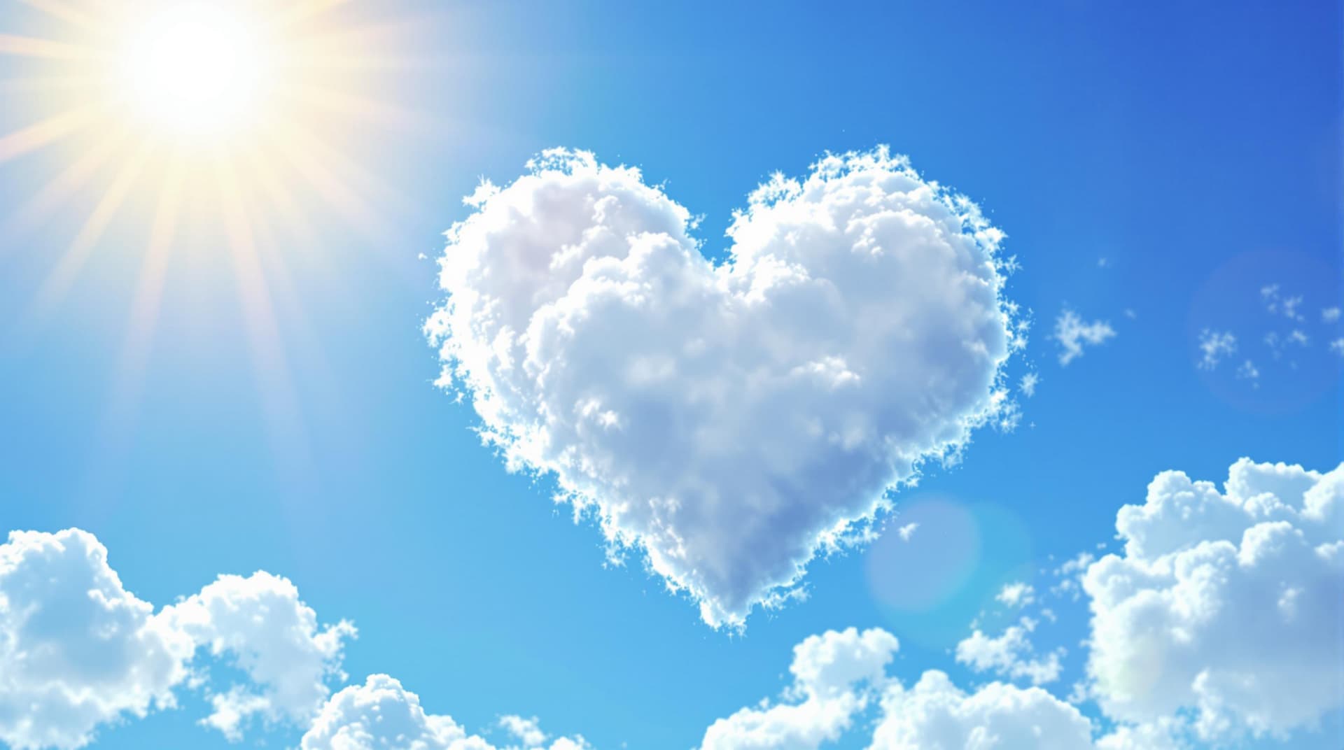 AI generated: A heart shape formed by fluffy white clouds against a bright blue sky, with the sun shining brightly...