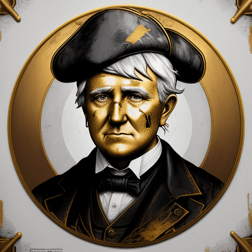 AI generated: portrait of Thomas Edison with painted face in golden brown with white outline, in the style of pira...