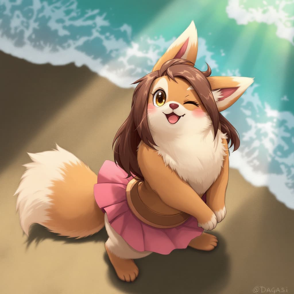 AI generated: art by dagasi, (((best quality))), solo, standing, (from above), (upper body focus), (furry), brown ...