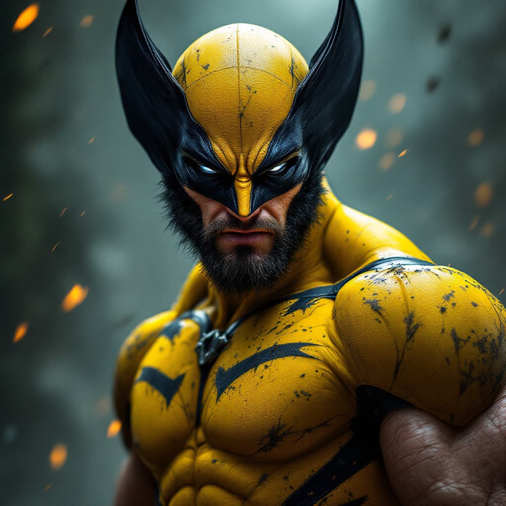 AI generated: Wolverine in his yellow suit character concept art by Roberto Ferri, epic shot, intricate details, 4...