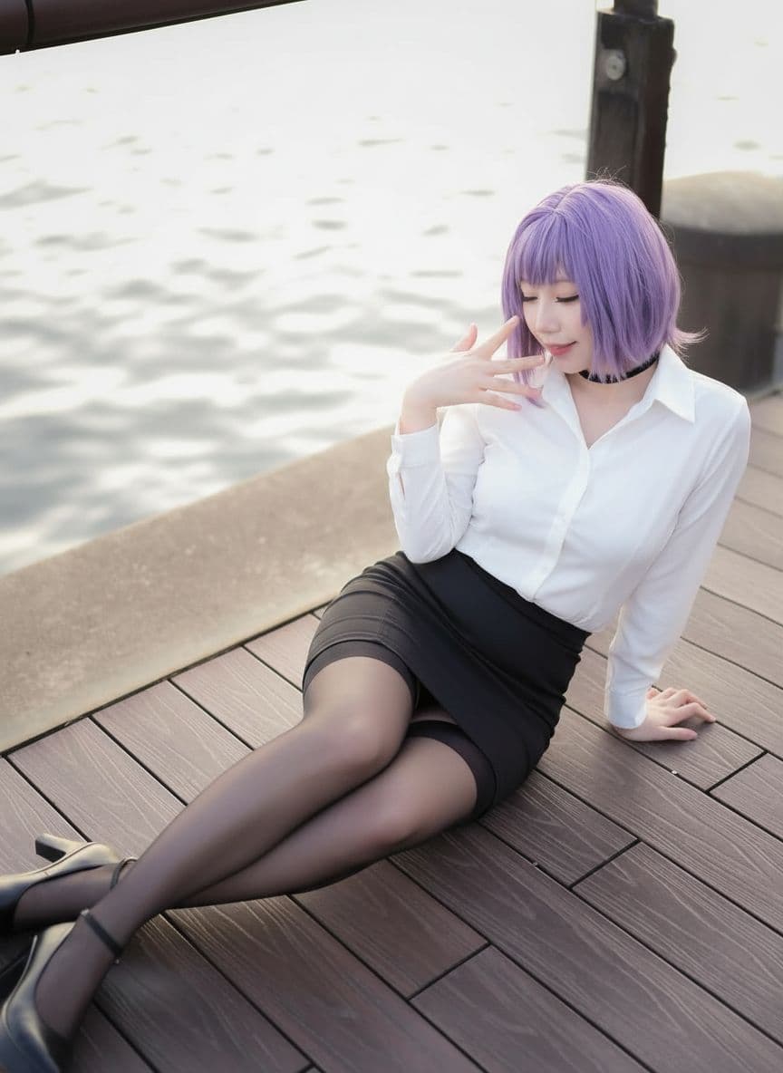 AI generated: a woman wearing professional OL office lady style, white blouse, tight black pencil skirt, sheer bla...