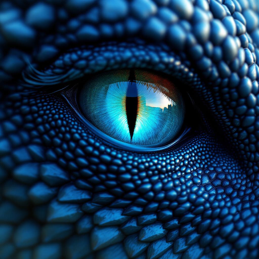 AI generated: Hyper realistic eye Desenhe uma imagem de um dragão poderoso e impressionante com as seguintes carac...