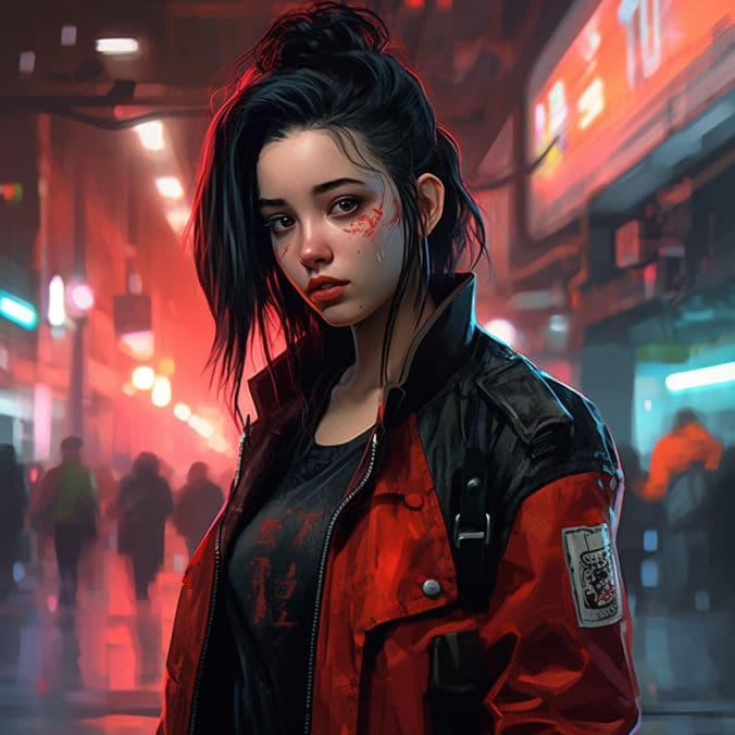 AI generated: Recommended aspect ratio: 21:9
 Prompt: (masterpiece, high quality, realistic:1.2), cyberpunk woman...