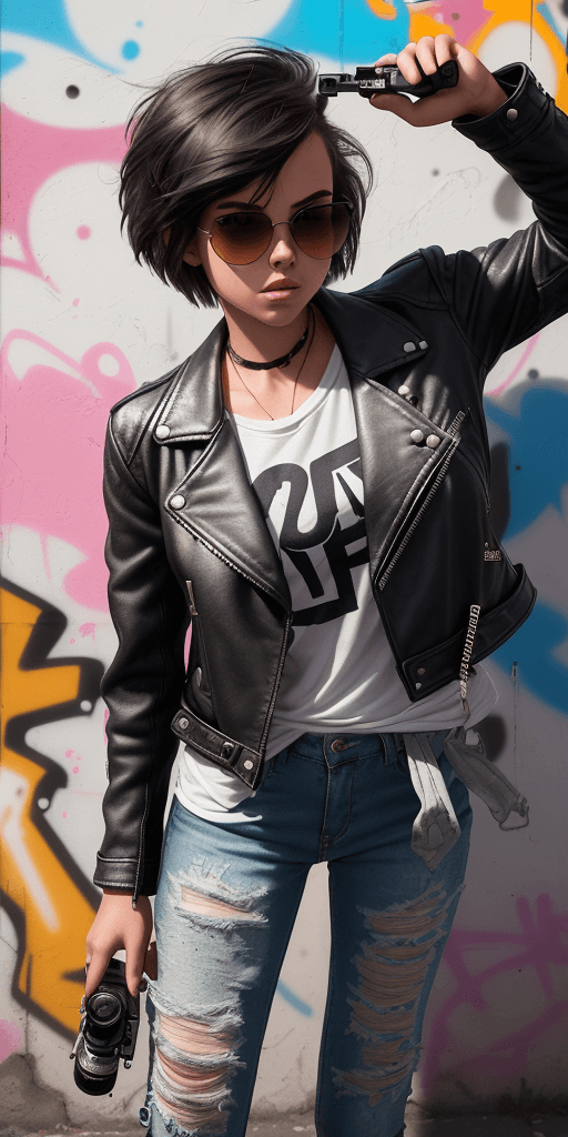 AI generated: Create an image of a confident and adventurous young woman. She has a determined expression and wear...
