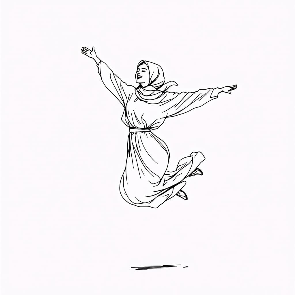 AI generated: minimalist line art drawing of a Beautiful and cute and glamorous with a little hair not covered ,Mu...