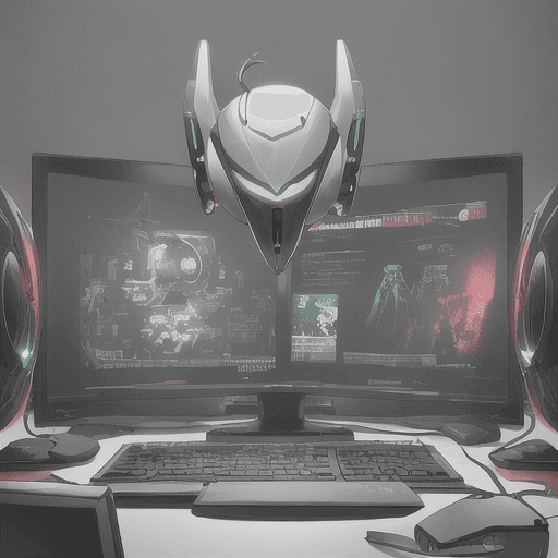 AI generated: In the background there are personal computers, keyboards, monitor, different pc components. In the ...