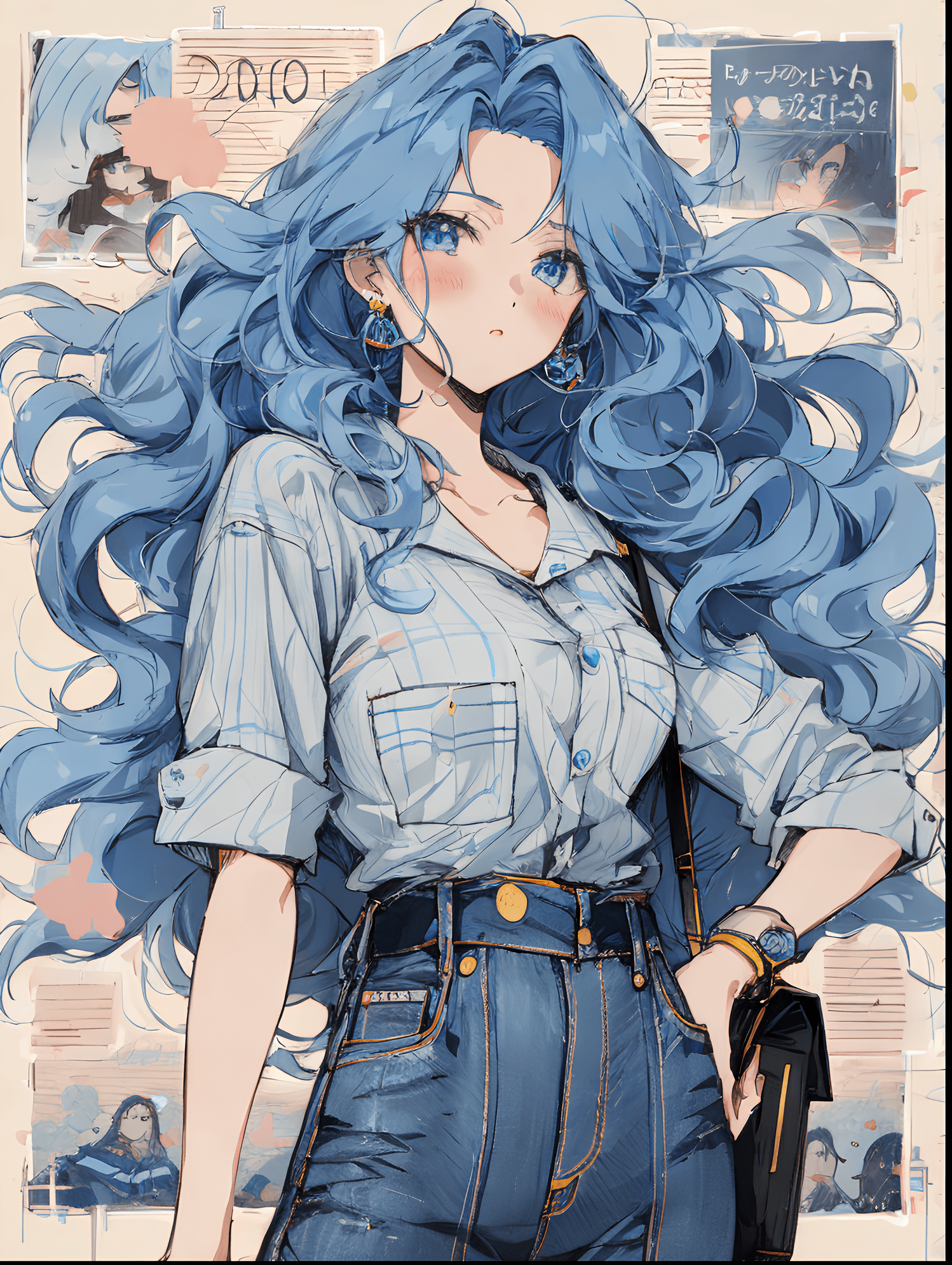 AI generated: a drawing of a woman with blue hair, an anime drawing, trending on pixiv, digital art, with long cur...