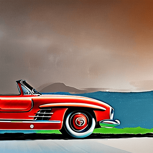 AI generated: Mercedes-Benz 300SL (1954) poster, in the style of rustic simplicity, gritty reportage, kombuchapunk...