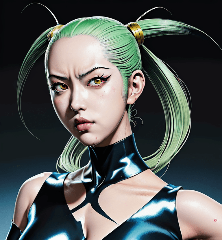 AI generated: full page manga portrait of a female villian  Mosquito Girl from One Punch Man, splash art, masterpi...