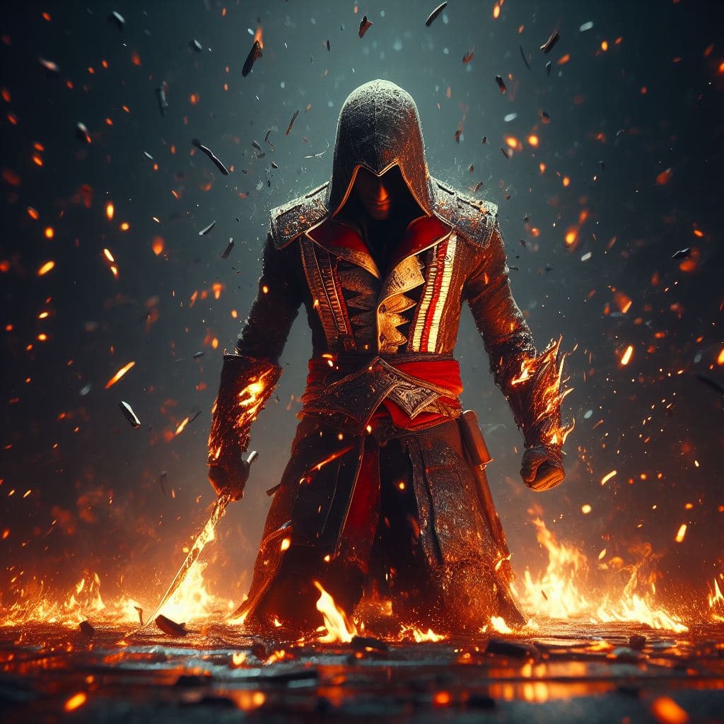 AI generated: An epic portrait of an Assassin ((inspired by Assassin's Creed games)). Start setting the scene with...