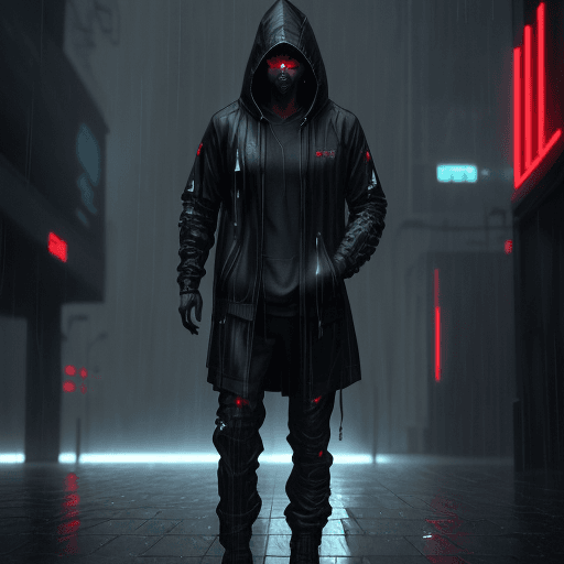 AI generated: a man in a hoodie is standing in the rain, cyberpunk art by Andrei Kolkoutine, cgsociety, computer a...