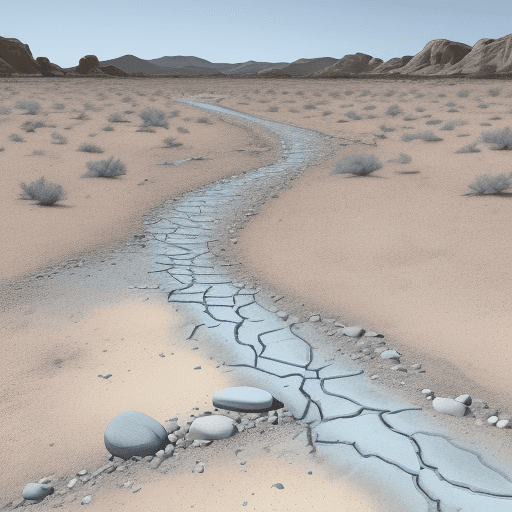 AI generated: Image Description:
The image depicts a dry river bed with a modern, simple drawing style dominated b...