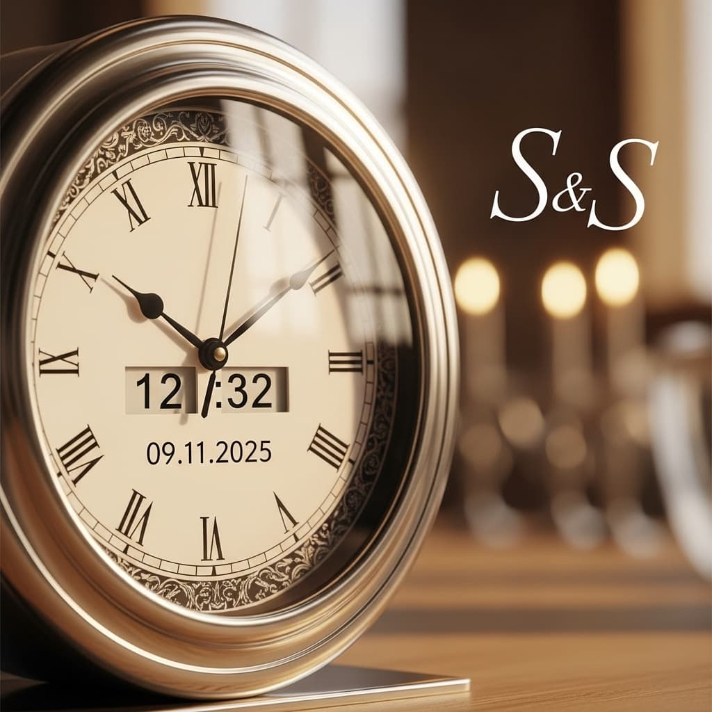 AI generated: A beautifully crafted, antique-style clock, its face elegantly displaying the time 12:32, takes cent...