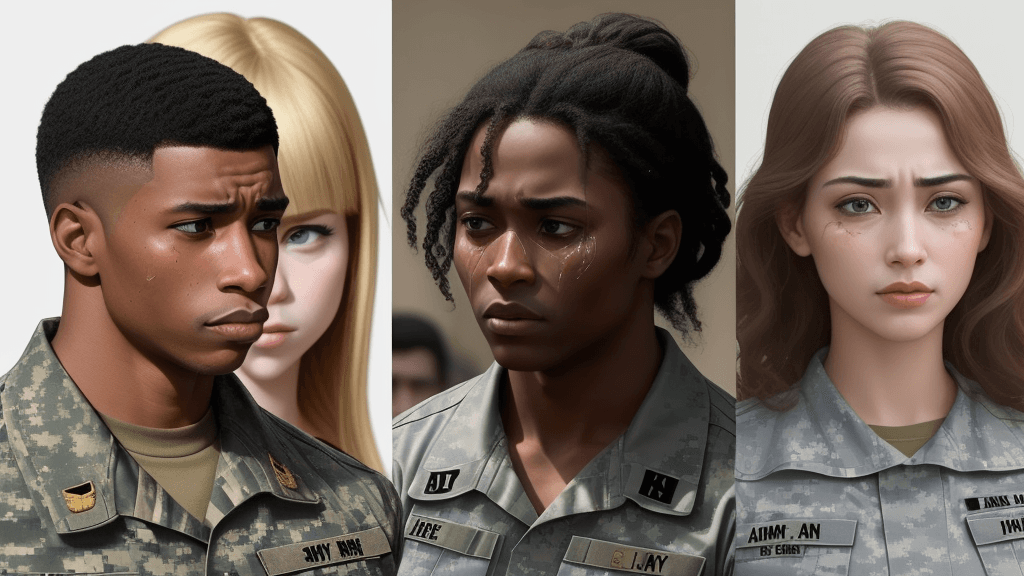 AI generated: I want to change middle women with black man who is strong army soldier . the women on the left side...
