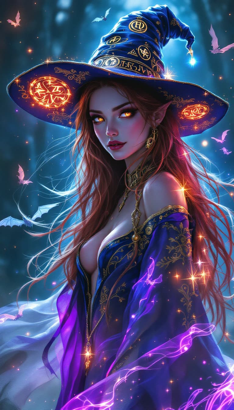 AI generated: Full length elven fantasy, rough hand-painted sketch featuring images of worlds or mystical dimensio...