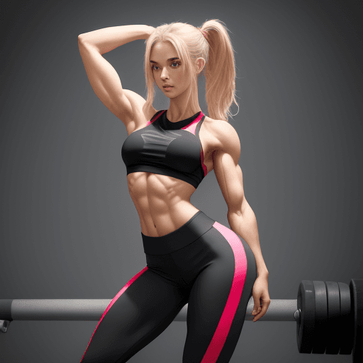 AI generated: Beautiful russian girl fitness trainer, stands and shows her perfect figure to her full height, well...