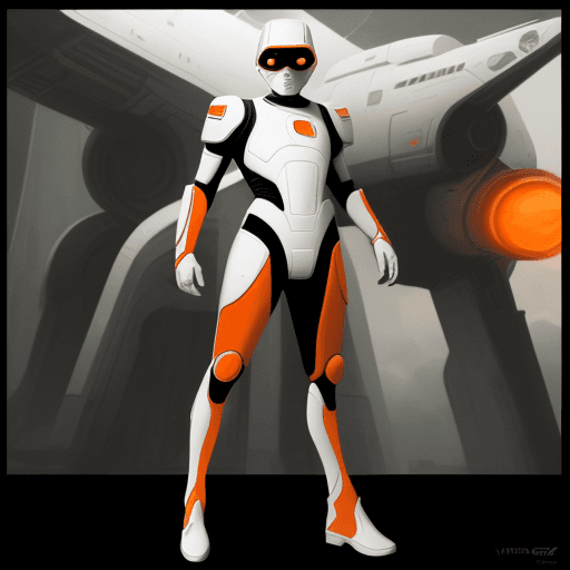 AI generated: full body, dark white and light orange, sci-fi realism, pulp comics, airbrush art, comic art, cinema...