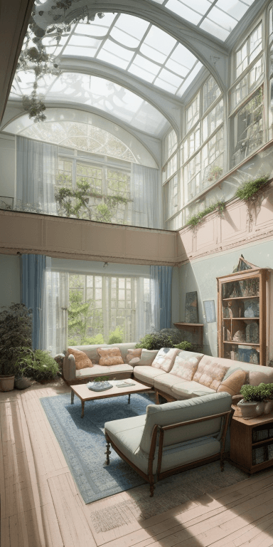 AI generated: High resolution photography interior design, dreamy sunken living room conversation pit, wooden floo...