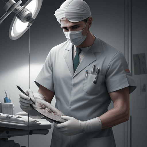 AI generated: hyperrealism, photorealistic, detailed, concept art, male surgeon, in medical uniform, and scalpel i...