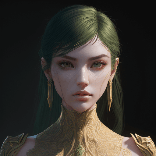 AI generated: mdjrny-v4 style , young female face, green aesthetic, young female face, golden ratio, symmetric, el...