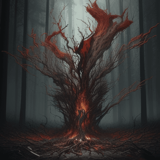 AI generated: Craft an abstract and artistic interpretation of 'carnage' without depicting violence or gore. Inste...