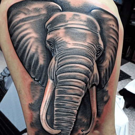 AI generated: TATTOO, ON THE BACK, ELEPHANT, ARMOR, PERSIA, GREECE