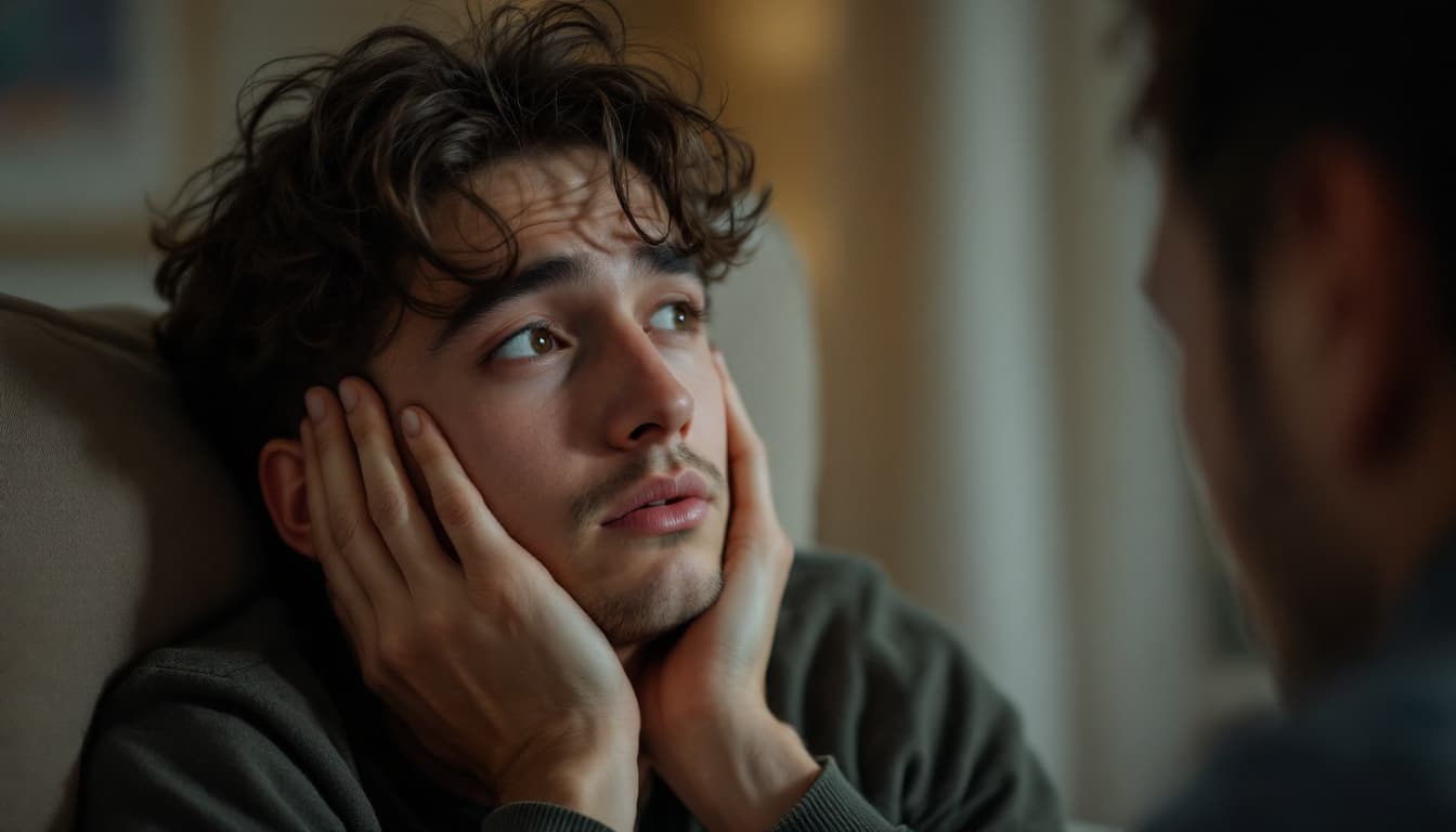 AI generated:  A sad young man realizing his mistake after losing a close friend.