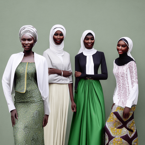 AI generated: A photo of four African models wearing modern and luxurious outfits, posing for the camera in front ...