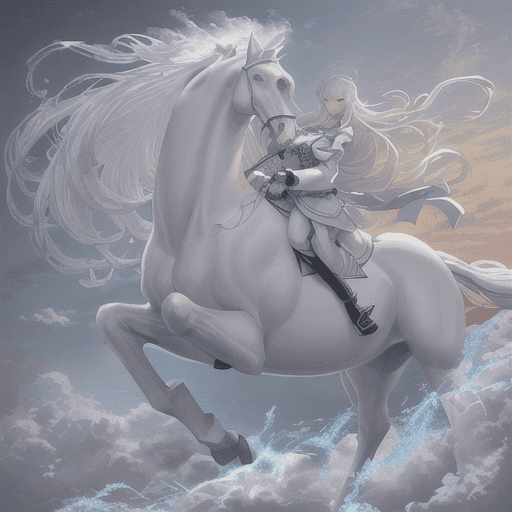 AI generated: there is a large white horse in zhe clouds with a sea background,a white horse made of clouds,cloud ...