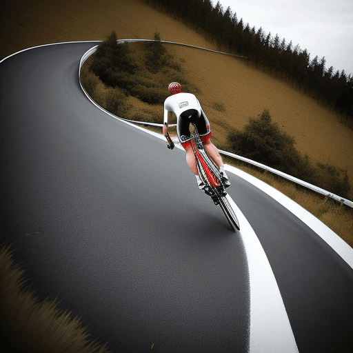AI generated: An abstract Image of a Professional cyclist white dressed, on a Red road bike climbing a hill