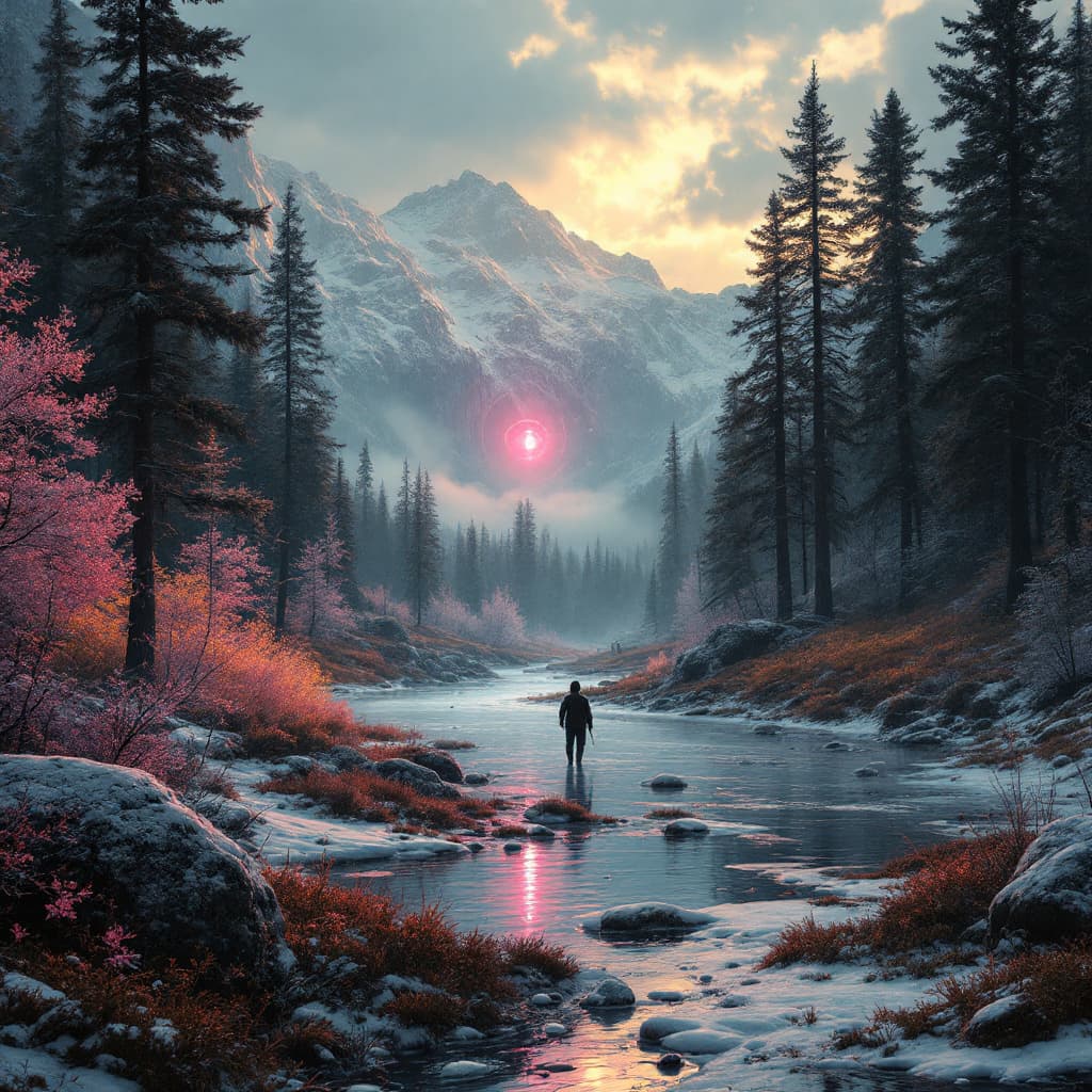 AI generated: techno rave happening in a taiga landscape --chaos 5 --ar 2:3 --style raw --stylize 150 --v 6.1 -