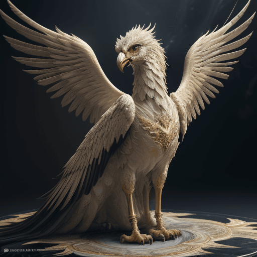 AI generated: magnificent detailed griffin:: wings wings outstretched with fire tips on feathers::intricate ornate...