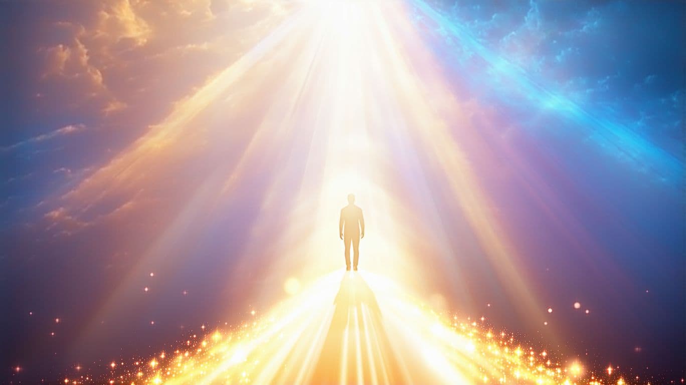 AI generated: marvellous picture of a being ascending from light to heaven