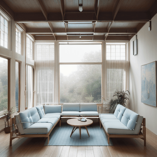 AI generated: High resolution photography interior design, dreamy sunken living room conversation pit, wooden floo...