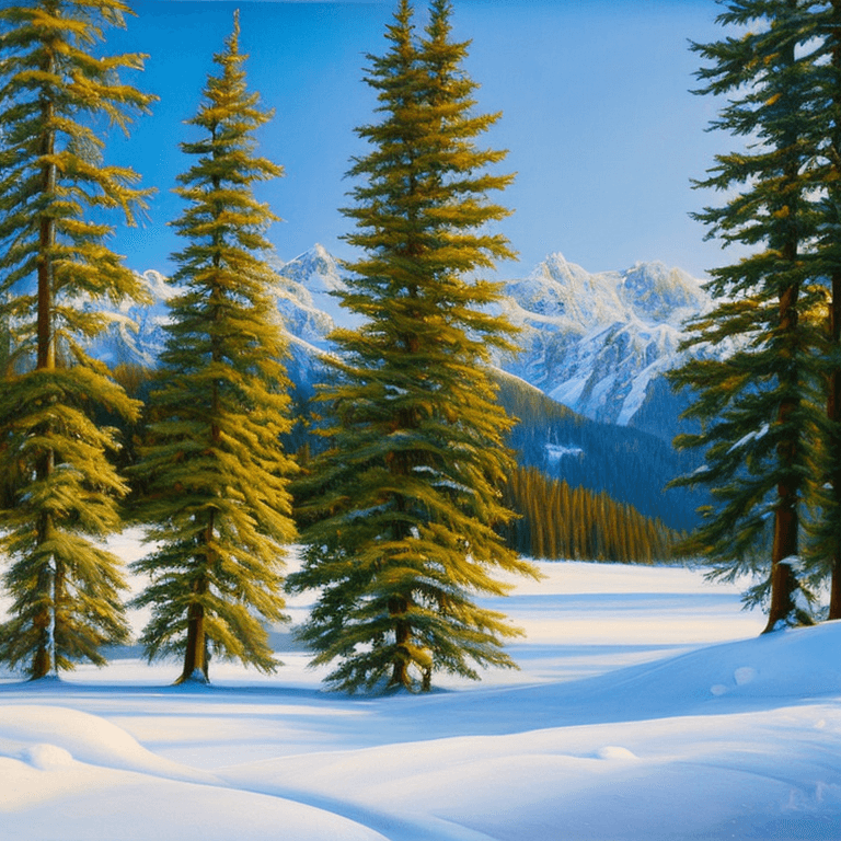 AI generated: photorealistic oil on canvas of some trees, some snow on a small mountain, shutterstock, Canadian sc...