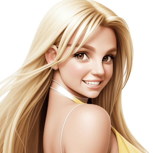AI generated: Cartoon, semi realistic britney spears, headshot, white background, hair down, looking forward, faci...
