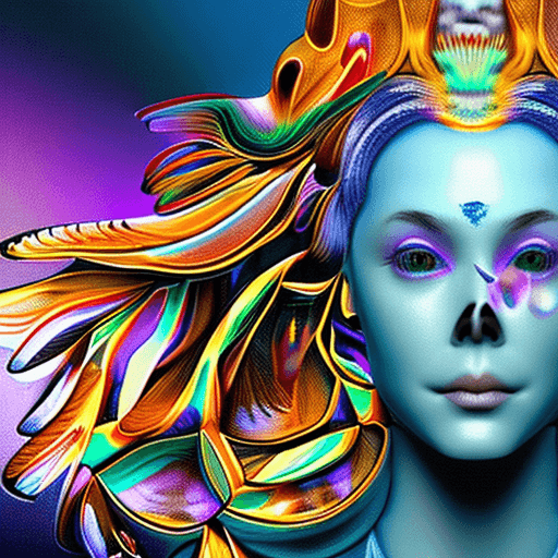 AI generated: Goddess close-up portrait ribcagel. jellyfish phoenix head, nautilus, orchid, skull, betta fish, bio...